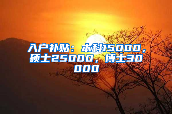 入戶補貼：本科15000，碩士25000，博士30000