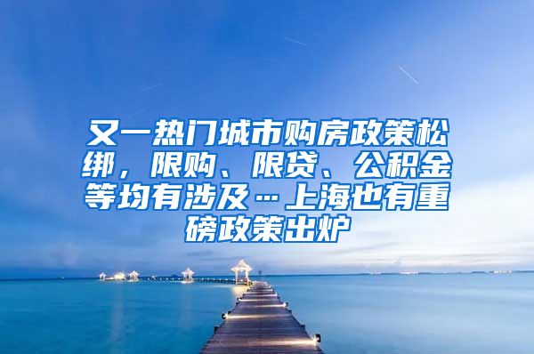 又一熱門城市購房政策松綁，限購、限貸、公積金等均有涉及…上海也有重磅政策出爐