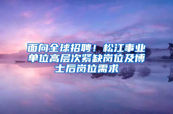 面向全球招聘！松江事業(yè)單位高層次緊缺崗位及博士后崗位需求→