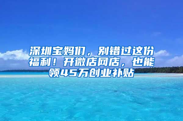 深圳寶媽們，別錯過這份福利！開微店網(wǎng)店，也能領(lǐng)45萬創(chuàng)業(yè)補貼