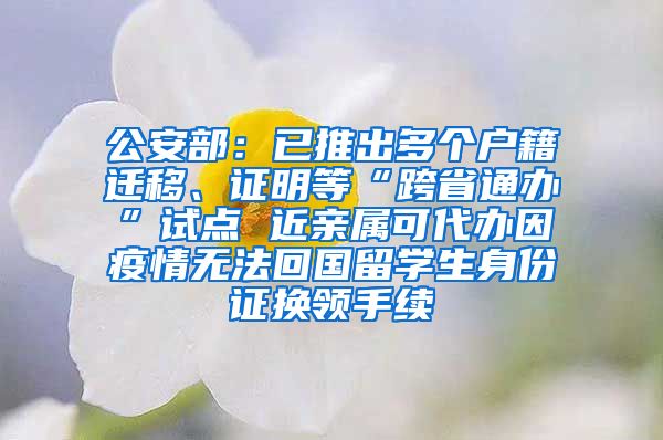 公安部：已推出多個戶籍遷移、證明等“跨省通辦”試點 近親屬可代辦因疫情無法回國留學生身份證換領手續(xù)