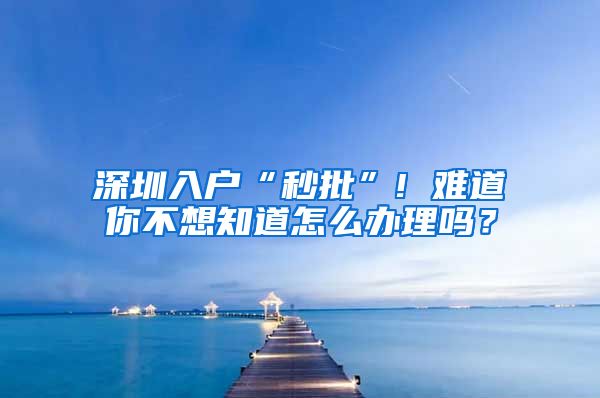 深圳入戶“秒批”! 難道你不想知道怎么辦理嗎？