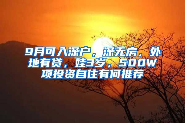 9月可入深戶(hù)，深無(wú)房，外地有貸，娃3歲，500W項(xiàng)投資自住有何推薦