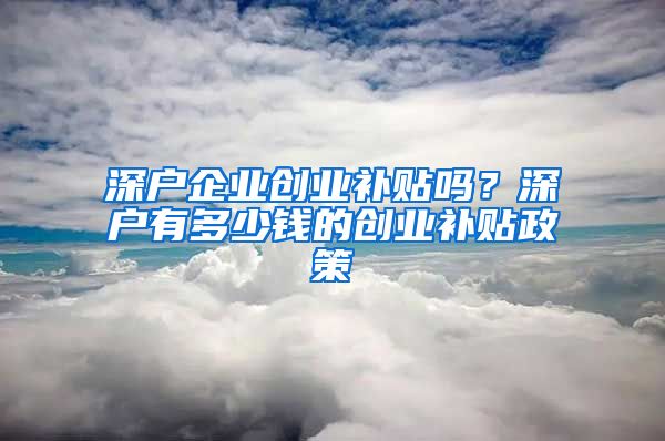 深戶企業(yè)創(chuàng)業(yè)補(bǔ)貼嗎？深戶有多少錢的創(chuàng)業(yè)補(bǔ)貼政策