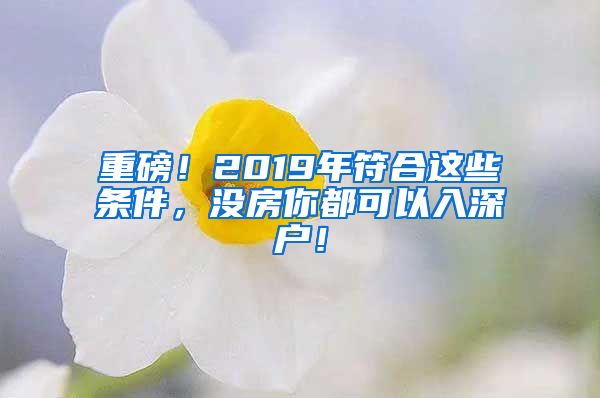 重磅！2019年符合這些條件，沒房你都可以入深戶！