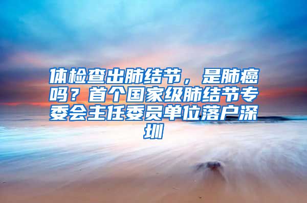 體檢查出肺結(jié)節(jié)，是肺癌嗎？首個國家級肺結(jié)節(jié)專委會主任委員單位落戶深圳