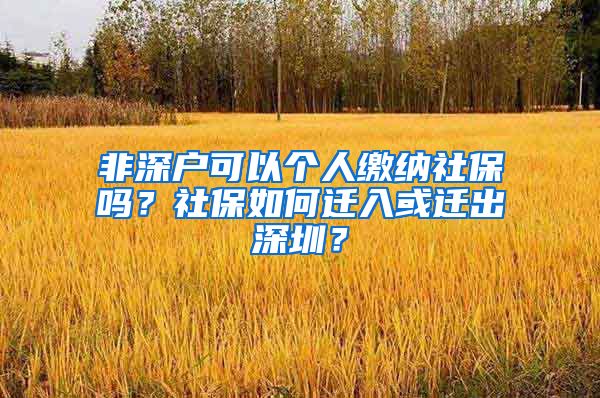 非深戶可以個人繳納社保嗎？社保如何遷入或遷出深圳？