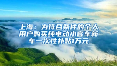 上海：為符合條件的個人用戶購買純電動小客車新車一次性補貼1萬元