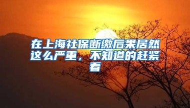 在上海社保斷繳后果居然這么嚴(yán)重，不知道的趕緊看