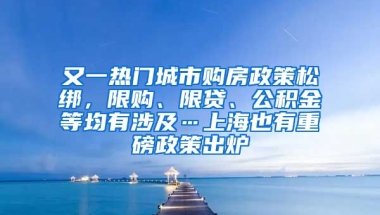 又一熱門城市購房政策松綁，限購、限貸、公積金等均有涉及…上海也有重磅政策出爐